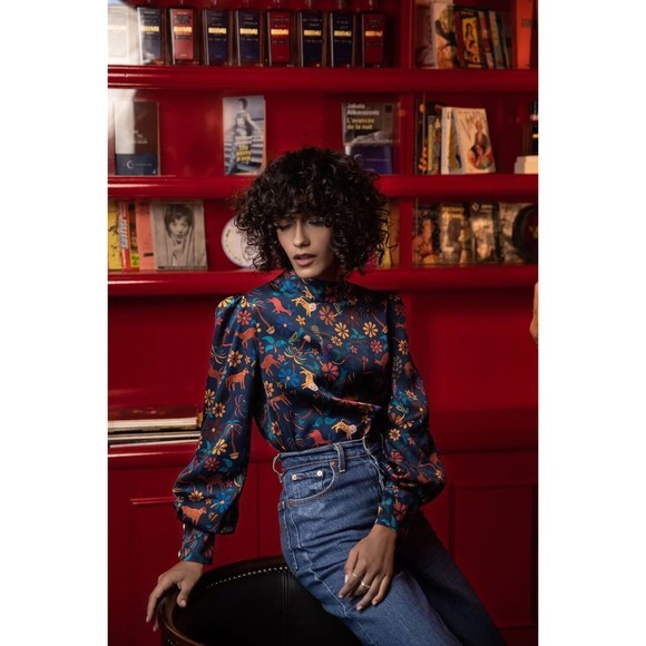 Soi Paris Blue Blouse Victoire Jaipur Mon Amour Sezane Style Sz 44, L-XL - Picture 7 of 16